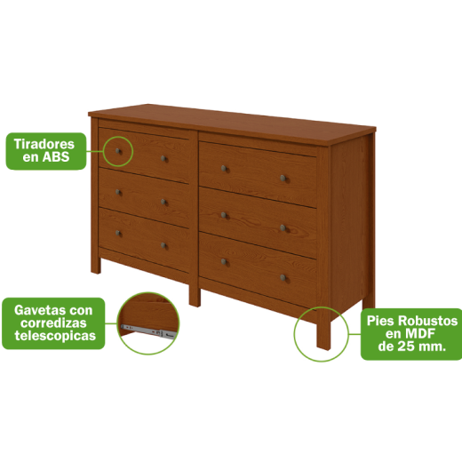 COMODA LOPAS MAGGIORE HORIZ FRASSINO C/6 CAJONES