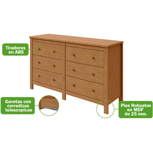 COMODA LOPAS MAGGIORE HORIZ AMENDOA CLEAN C/6 CAJONES