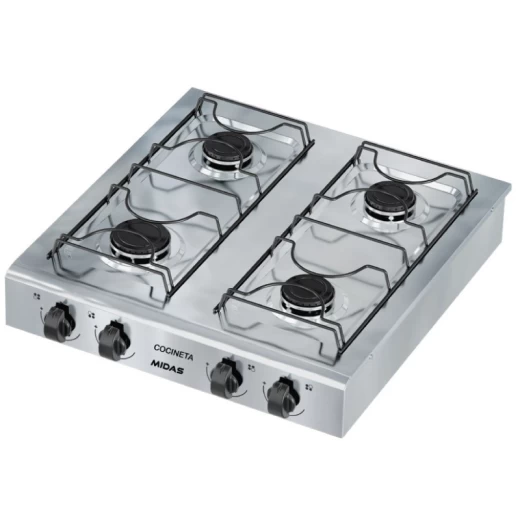 COCINA MIDAS DE MESA 4 HORNALLAS A GAS INOX